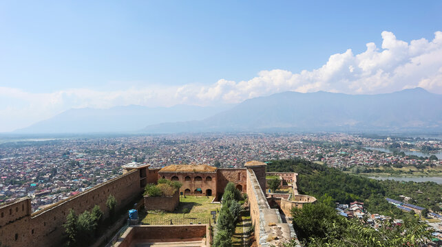 Beautiful view of Hari Parbat Fort and city view of Srinagar, Srinagar, Jammu and Kashmir, India.