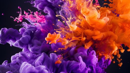 Naklejka premium A captivating visual of swirling purple and orange ink in water, creating an artistic splash effect.