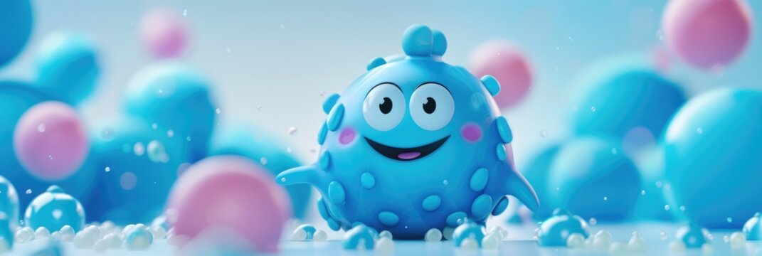Adorable 3D cartoon character of a blue bubblegum