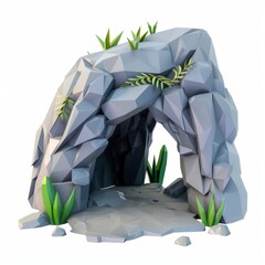 Fototapeta premium 3D Render, Low Poly style of haunted cave entrance, on isolated white background, Generative AI