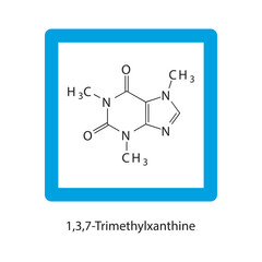 Fototapeta premium 1,3,7 Trimethylxzanthine skeletal structure schematic illustration, nucleobase molecule.