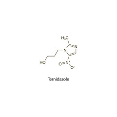 Ternidazole flat skeletal molecular structure Antiprotozoal drug used in intestinal amoebiasis treatment. Vector illustration scientific diagram.