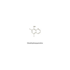 Diiodohydroxyquinoline flat skeletal molecular structure Antiprotozoal drug used in intestinal amoebiasis treatment. Vector illustration scientific diagram.