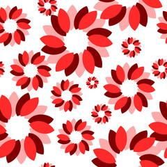 Red and pink pattern with flower two tone star flower asterisk pattern on white background as seamless repeat style replete image design for fabric printing, blue checkerboard