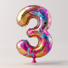 Colorful number 3 balloon isolated on white background
