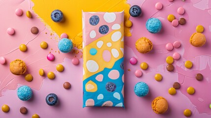 Fototapeta premium Flat Lay View of Energy Protein Bar Packaging Template
