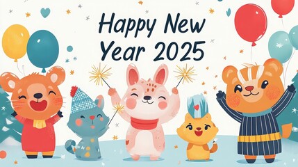 Cute Animals Celebrating New Year 2025