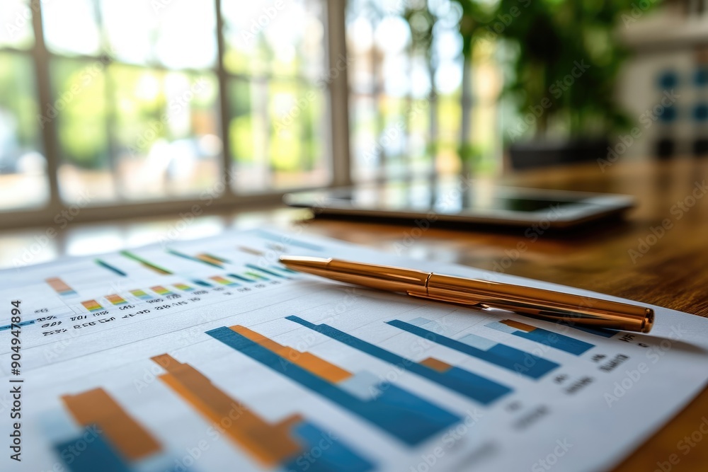Poster Financial data showing growing statistics on business report with charts and graph