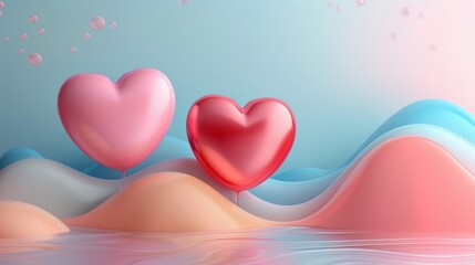 3D Background of the symbol of love, minimalism, flat style. With text space.