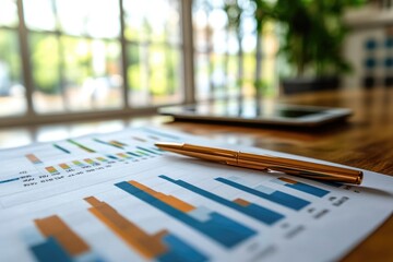 Financial data showing growing statistics on business report with charts and graph