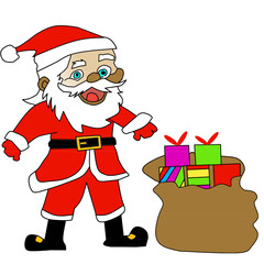 santa claus with gifts isolated in white background 