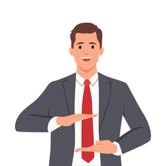 Young man gesturing with hands showing big and large size sign, measure symbol.