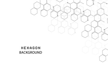 Hexagon geometric chemical background with connected dots and lines