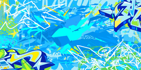 Blue Trendy Abstract Hip Hop Urban Street Art Graffiti Style Vector Illustration Background Template © Anton Kustsinski