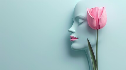 3D women's day mockup with empty space, minimalism, pastel colors, flat style