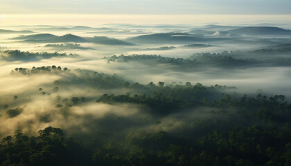 Fototapeta premium beautiful view of morning mist in the rainforest