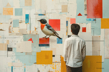 Horizontal Trendy Colorful Halftone Animal Collage Art Print