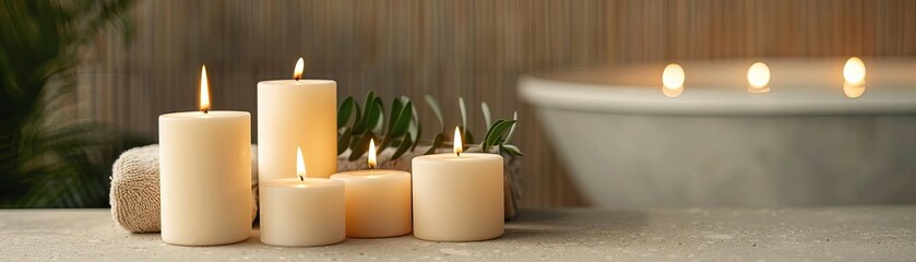 Dimly lit spa with aromatic candles, providing a serene and peaceful atmosphere