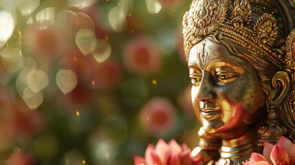 close up of golden statue of god krishna