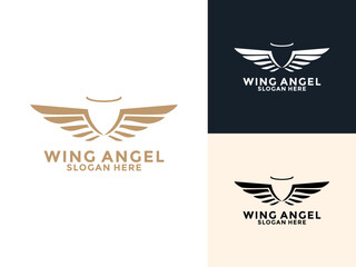 Wings Angel logo design template, Gold vintage wings logo icon vector