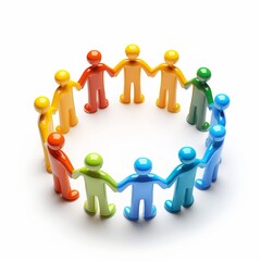 A 3D icon representing teamwork, featuring a group of people standing in a circle holding hands. The illustration emphasizes unity and collaboration, ideal for business and corporate projects.