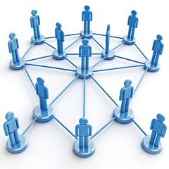 A 3D icon of team members connected by a network of lines, representing teamwork and communication. The design emphasizes the importance of connectivity and collaboration in achieving goals.
