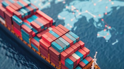 Obraz premium Cargo ships, digital logistics map, holographic world connections, futuristic global trade