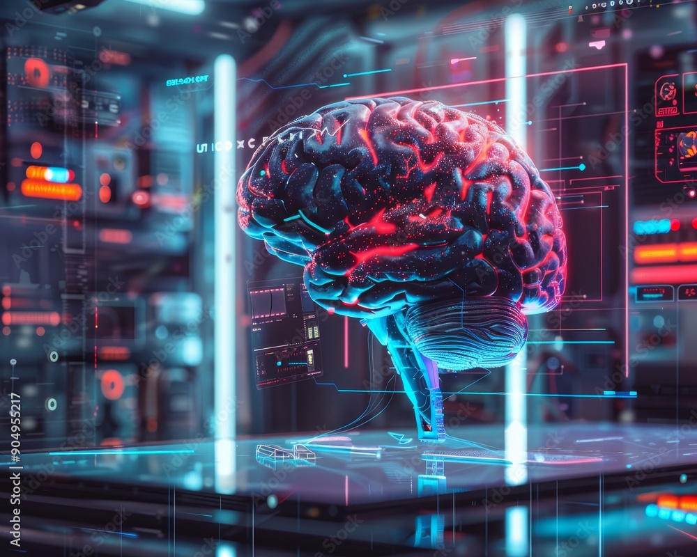 Aufkleber futuristic brain graphic ux and ui design split in photography for uxui development concept