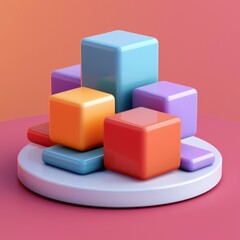 Obraz premium A modern 3D icon illustrating planning, featuring geometric shapes arranged in a cohesive and structured manner, symbolizing order and foresight.