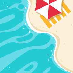 Hello, Summer. Vector beach, umbrella and, towel