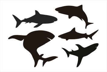 Flat design animal shark silhouette set.eps