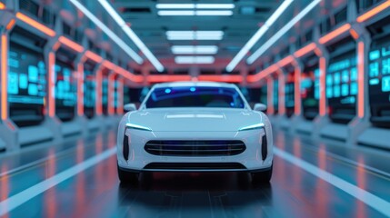 Fototapeta premium Futuristic import inspection, holographic quality checks, advanced technology, sleek design, efficient process