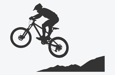 Obraz premium Epic Downhill Mountain Biker at the Jump - Met Black Silhouettes Vector