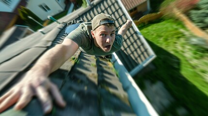A man falls or falls off a roof while trying to repair the roof.
