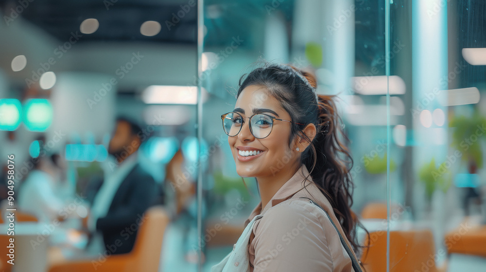 Wall mural young indian business woman standing at office