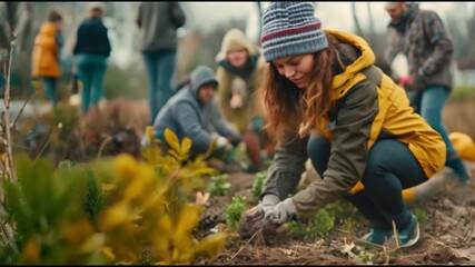 A diverse group of people participating in a community cleanup event, united in their efforts to protect the environment
