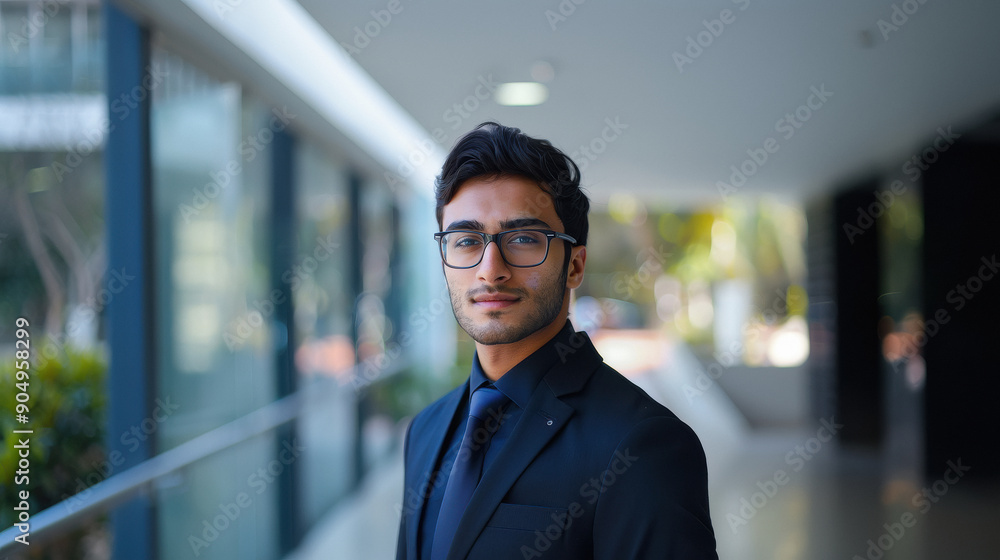 Wall mural young handsome businessman standing at office