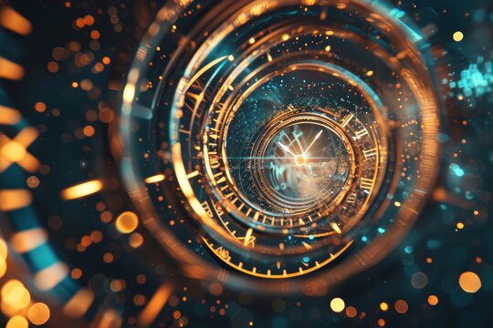 Time travel technology background  clocks, time machines, and time portals for time travel fantasy