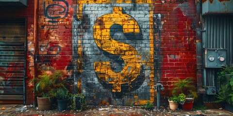 Fototapeta premium Dollar Sign Graffiti on Brick Wall