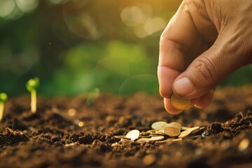 Fototapeta premium Planting seeds is similar to saving coins