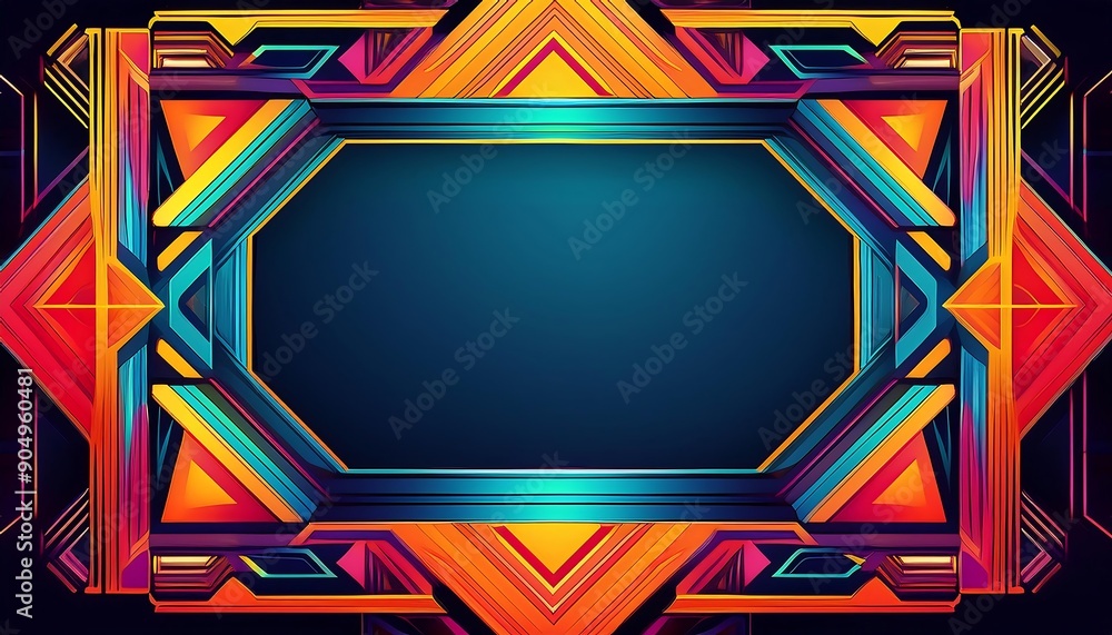 Poster frame with abstract geometric patterns, incorporating bright, contrasting colors