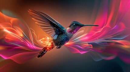 Obraz premium Hummingbird in Flight with Abstract Colorful Background