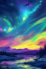 comic style northern lights background