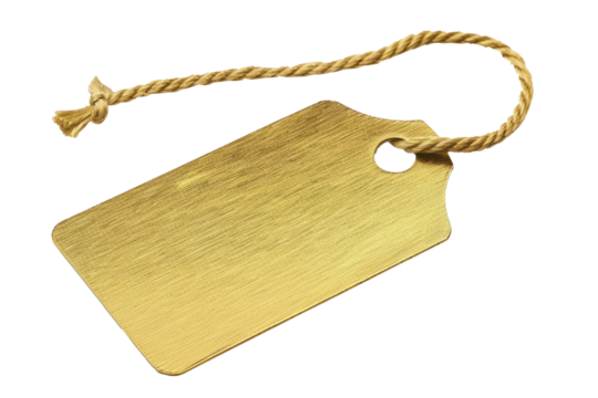 golden price gift tag isolated on white or transparent png