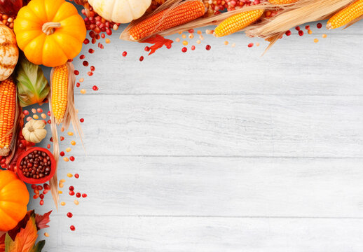 Flatlay Autumn Grain Border Background Mockup With Generative AI