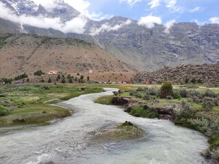 Beautiful, majestic view of the Basho Valley in Skardu, Pakistan. The Basho Valley is located on the heights of the mountains. Basho valley is famous for its natural beauty and picturesque views.  © KHAWAJA UMER FAROOQ