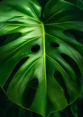 green monstera leaf as a wallpaper for plants as a background