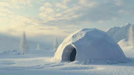 Real snow igloo house in the winter