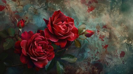 Crimson rose blooms