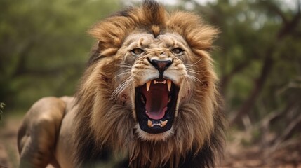 Naklejka premium Roaring Lion in the Wild